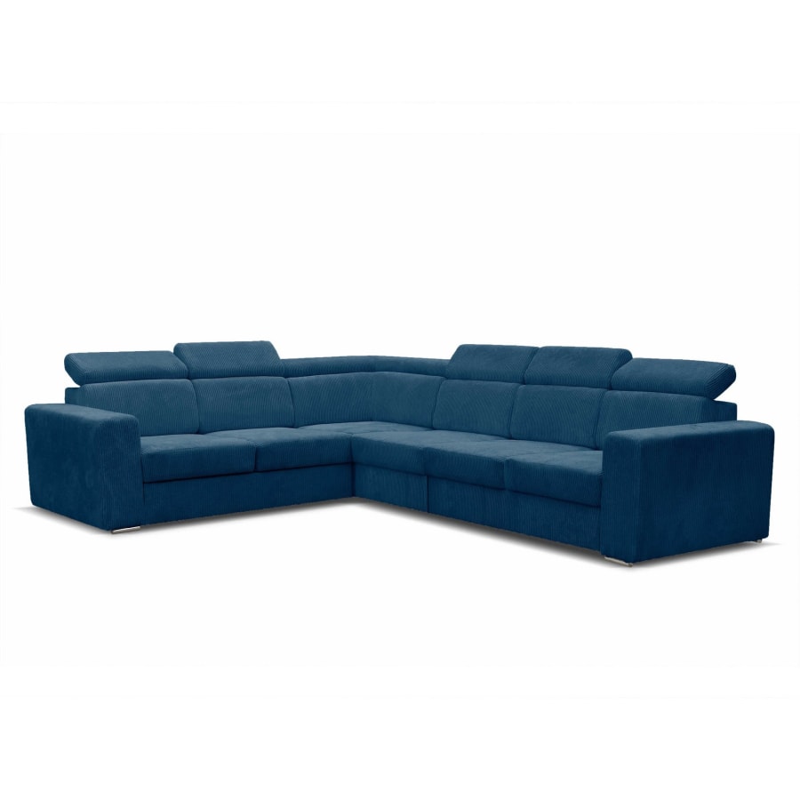 Canap&eacute; d'angle r&eacute;versible et convertible en velours c&ocirc;tel&eacute; bleu